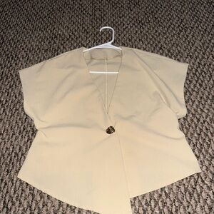Beige Short Sleeve Wrap Top